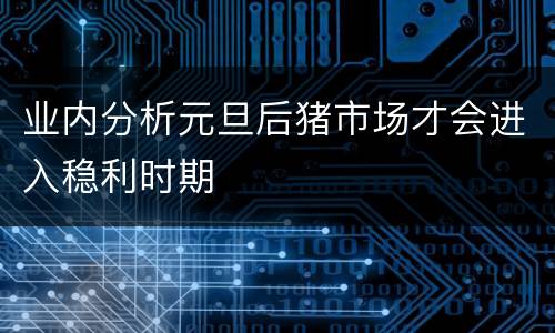 业内分析元旦后猪市场才会进入稳利时期