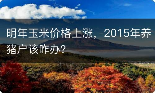 明年玉米价格上涨，2015年养猪户该咋办？