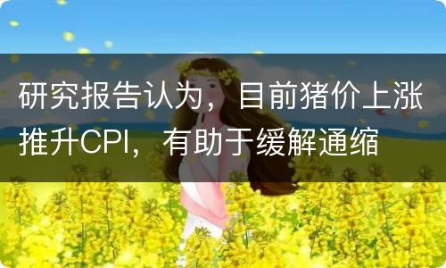 研究报告认为，目前猪价上涨推升CPI，有助于缓解通缩