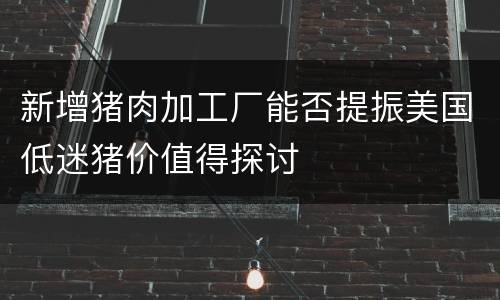 新增猪肉加工厂能否提振美国低迷猪价值得探讨