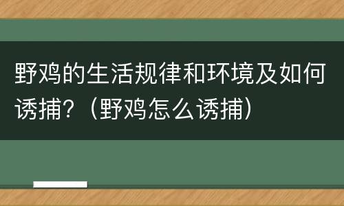 野鸡的生活规律和环境及如何诱捕?（野鸡怎么诱捕）