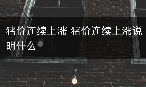 猪价连续上涨 猪价连续上涨说明什么