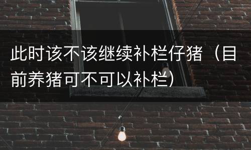此时该不该继续补栏仔猪（目前养猪可不可以补栏）