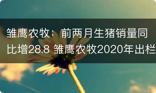 雏鹰农牧：前两月生猪销量同比增28.8 雏鹰农牧2020年出栏多少头猪?