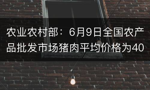 农业农村部：6月9日全国农产品批发市场猪肉平均价格为40.72元