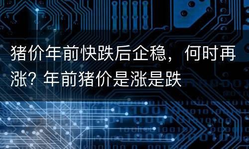 猪价年前快跌后企稳，何时再涨? 年前猪价是涨是跌