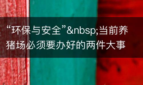 “环保与安全”&nbsp;当前养猪场必须要办好的两件大事