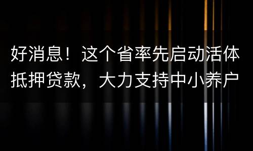 好消息！这个省率先启动活体抵押贷款，大力支持中小养户扩养
