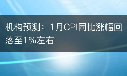 机构预测：1月CPI同比涨幅回落至1%左右