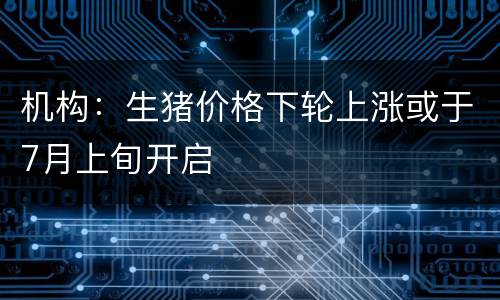 机构：生猪价格下轮上涨或于7月上旬开启