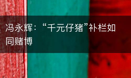 冯永辉：“千元仔猪”补栏如同赌博
