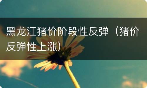 黑龙江猪价阶段性反弹（猪价反弹性上涨）