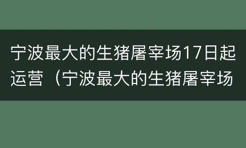 宁波最大的生猪屠宰场17日起运营（宁波最大的生猪屠宰场17日起运营情况）