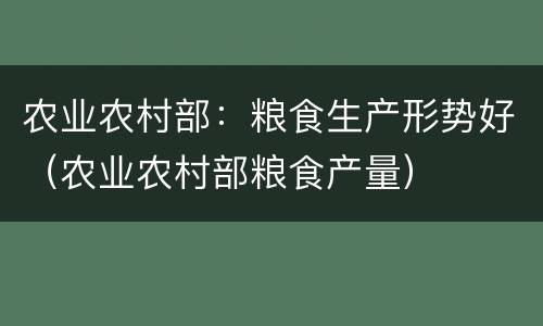 农业农村部：粮食生产形势好（农业农村部粮食产量）