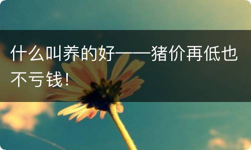 什么叫养的好——猪价再低也不亏钱！