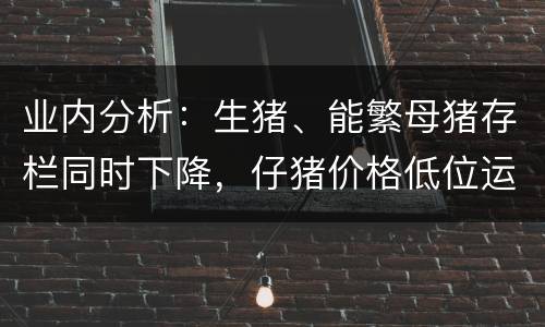 业内分析：生猪、能繁母猪存栏同时下降，仔猪价格低位运行
