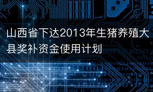 山西省下达2013年生猪养殖大县奖补资金使用计划