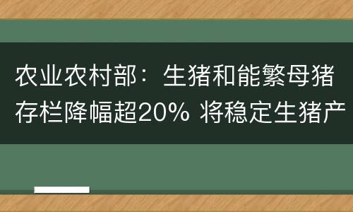 农业农村部：生猪和能繁母猪存栏降幅超20% 将稳定生猪产能