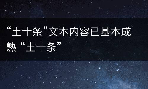“土十条”文本内容已基本成熟 “土十条”