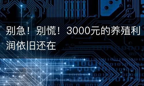 别急！别慌！3000元的养殖利润依旧还在