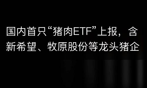 国内首只“猪肉ETF”上报，含新希望、牧原股份等龙头猪企