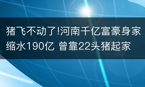 猪飞不动了!河南千亿富豪身家缩水190亿 曾靠22头猪起家