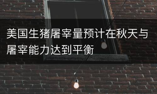美国生猪屠宰量预计在秋天与屠宰能力达到平衡