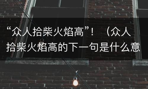 “众人拾柴火焰高”！（众人拾柴火焰高的下一句是什么意思）