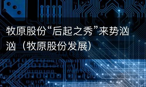 牧原股份“后起之秀”来势汹汹（牧原股份发展）