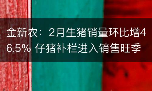 金新农：2月生猪销量环比增46.5% 仔猪补栏进入销售旺季