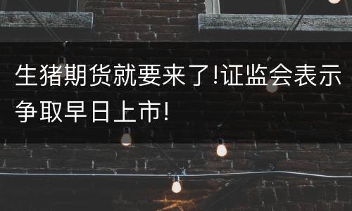 生猪期货就要来了!证监会表示争取早日上市!