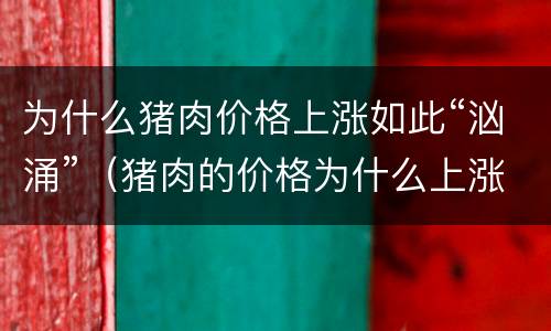 为什么猪肉价格上涨如此“汹涌”（猪肉的价格为什么上涨这么多）