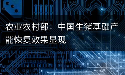农业农村部：中国生猪基础产能恢复效果显现