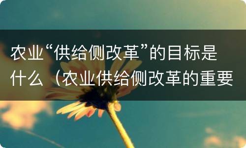农业“供给侧改革”的目标是什么（农业供给侧改革的重要意义）