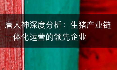 唐人神深度分析：生猪产业链一体化运营的领先企业