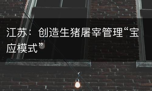 江苏：创造生猪屠宰管理“宝应模式”
