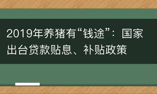2019年养猪有“钱途”：国家出台贷款贴息、补贴政策