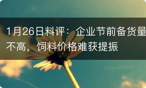 1月26日料评：企业节前备货量不高，饲料价格难获提振