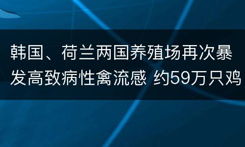 韩国、荷兰两国养殖场再次暴发高致病性禽流感 约59万只鸡被扑杀