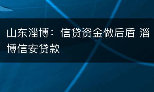 山东淄博：信贷资金做后盾 淄博信安贷款