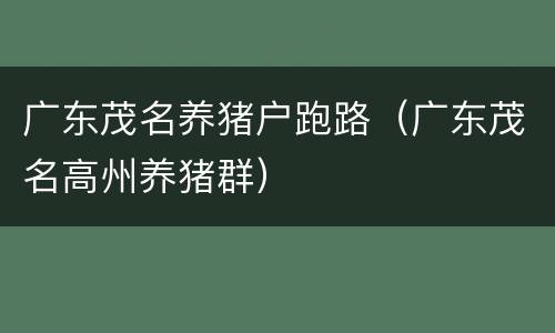 广东茂名养猪户跑路（广东茂名高州养猪群）