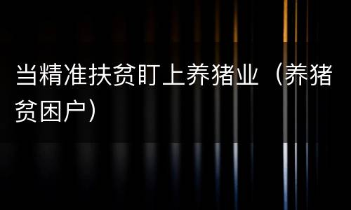当精准扶贫盯上养猪业（养猪贫困户）