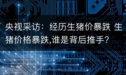 央视采访：经历生猪价暴跌 生猪价格暴跌,谁是背后推手?