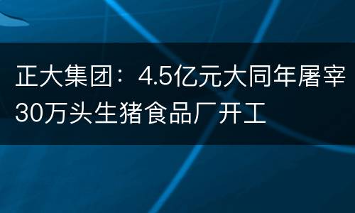 正大集团：4.5亿元大同年屠宰30万头生猪食品厂开工
