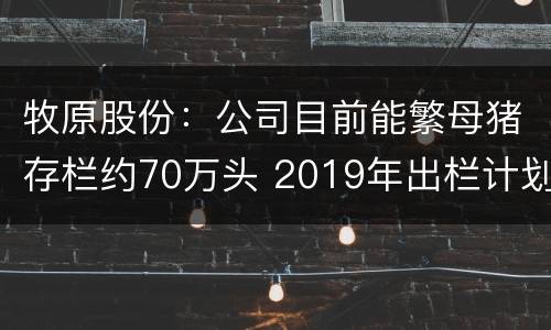 牧原股份：公司目前能繁母猪存栏约70万头 2019年出栏计划不变