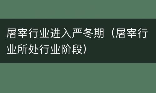 屠宰行业进入严冬期（屠宰行业所处行业阶段）