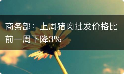 商务部：上周猪肉批发价格比前一周下降3%