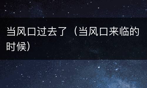 当风口过去了（当风口来临的时候）