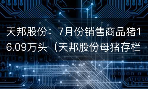 天邦股份：7月份销售商品猪16.09万头（天邦股份母猪存栏）