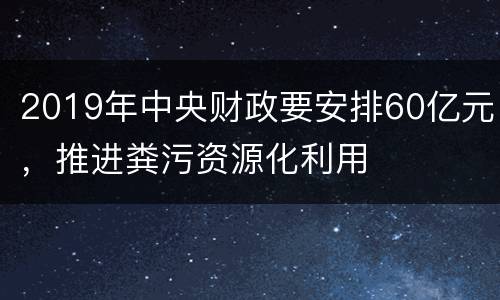 2019年中央财政要安排60亿元，推进粪污资源化利用